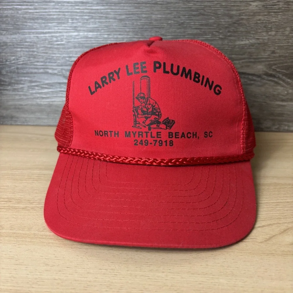 Vintage Larry Lee Plumbing Hat Cap Snap Back Mesh Trucker Advertising Mens 80s